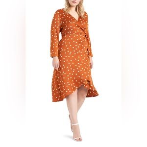 NWT Satin Polka Dot Wrap Dress
